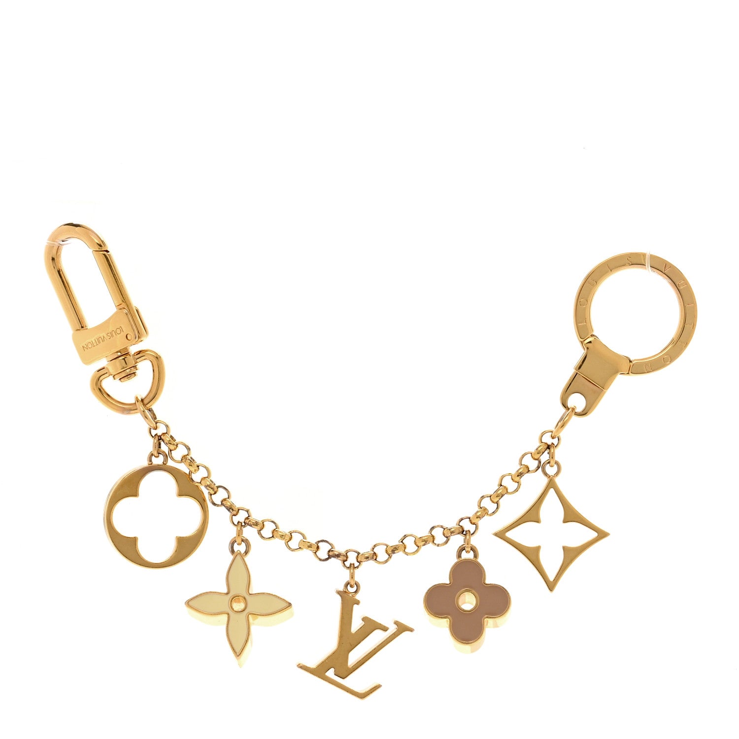 Louis Vuitton Brass Enamel Fleur De Monogram Bag Charm Chain Gold 1 of 4