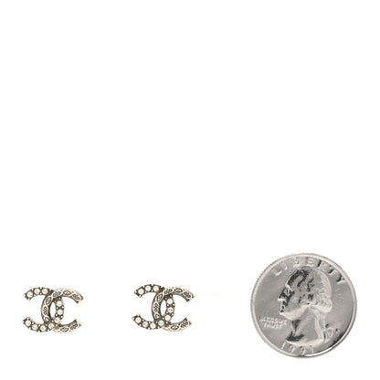 Chanel Metal Crystal CC Earrings Silver 2 of 5