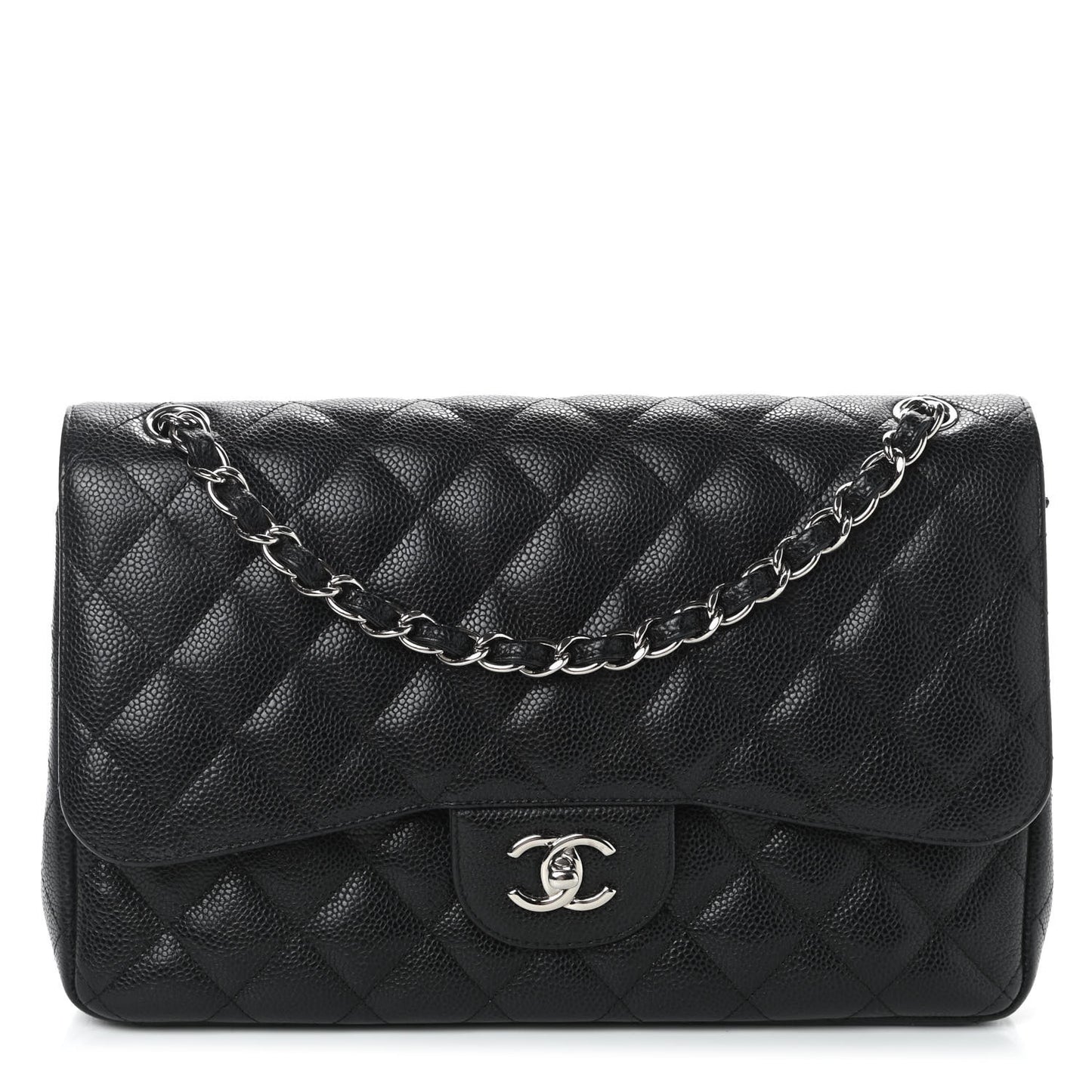 Caviar Quilted Jumbo Double Flap Black