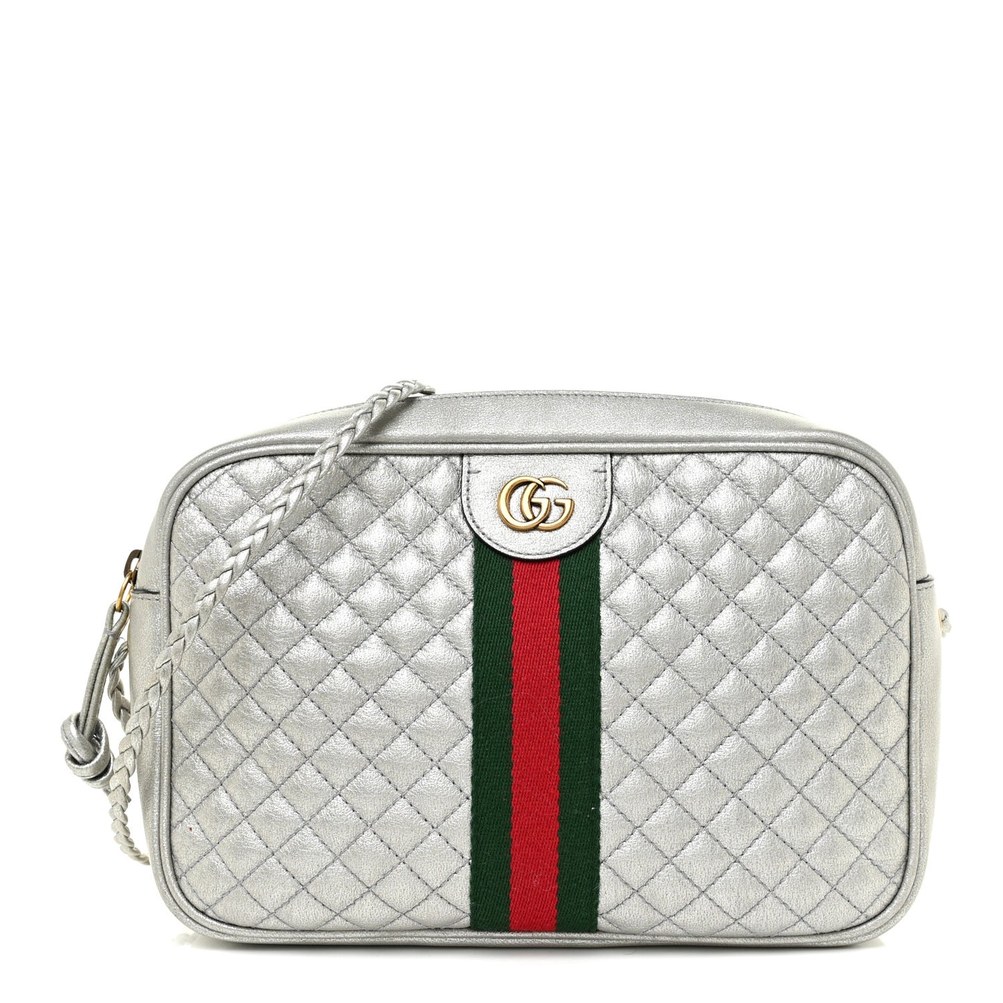 Laminated Nappa Web Trapuntata Small GG Shoulder Bag Argento