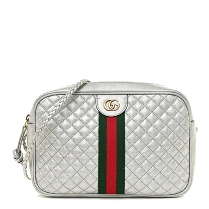 Gucci Laminated Nappa Web Trapuntata Small GG Shoulder Bag Argento 1 of 13