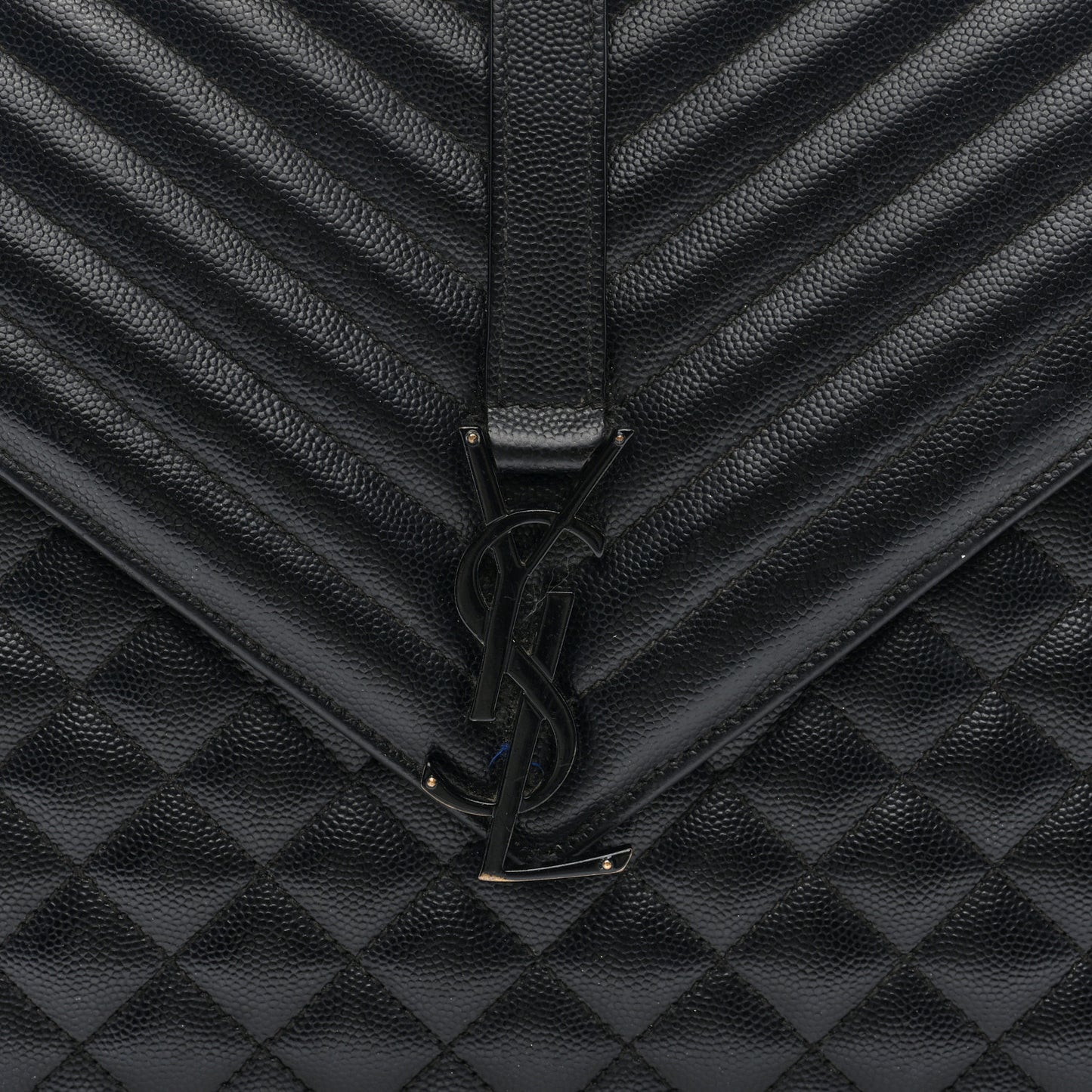 Grain De Poudre Textured Mixed Matelasse Large Triquilt Monogram Monochrome Satchel Black