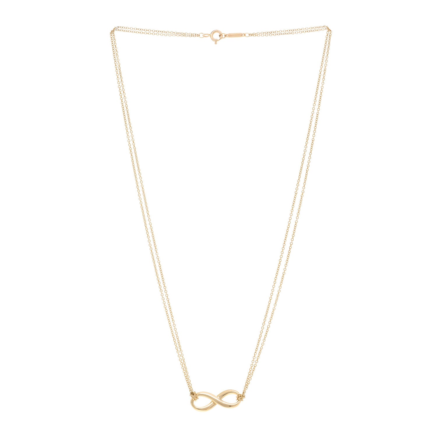 Tiffany 18K Yellow Gold Infinity Double Chain Pendant Necklace 3 of 4