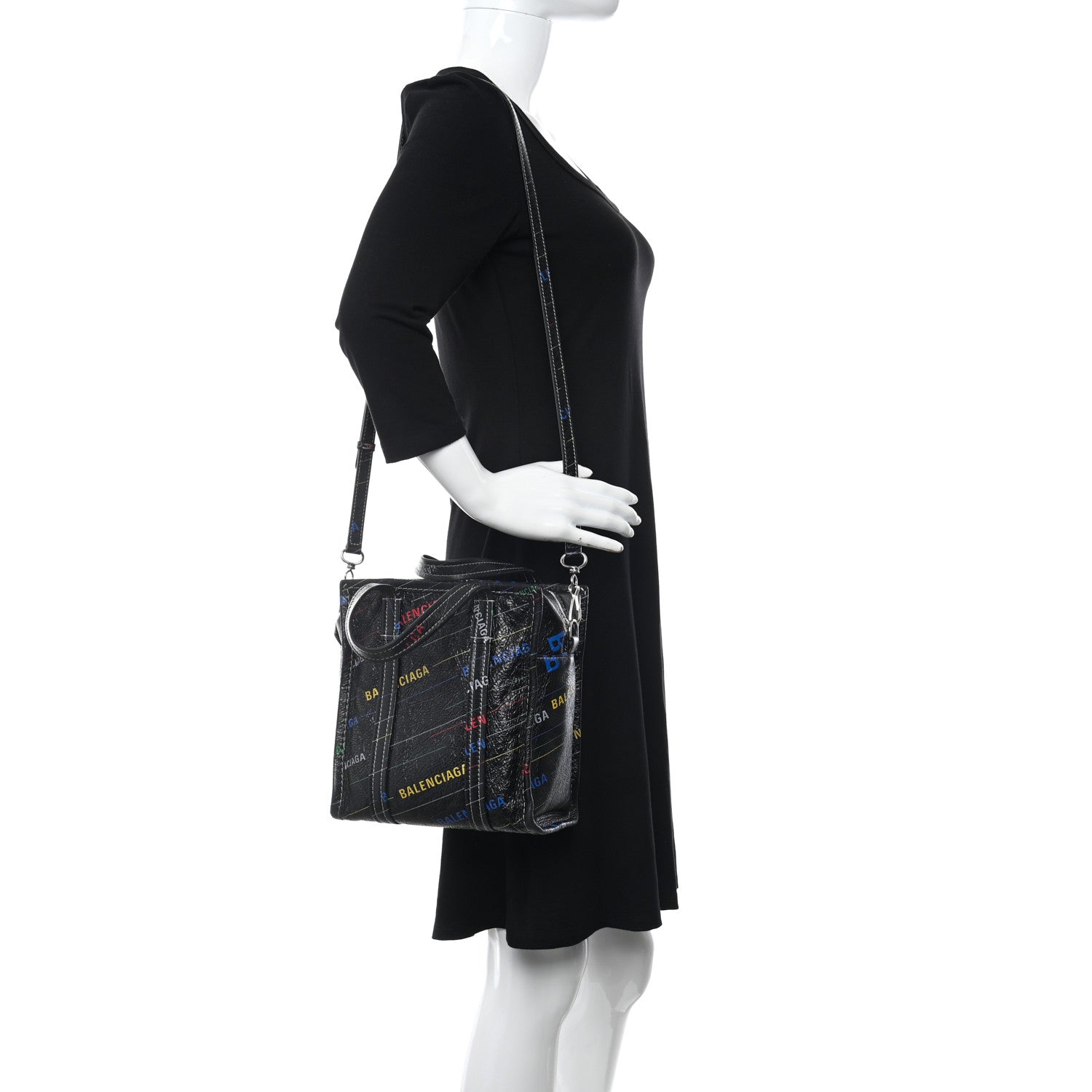 Balenciaga Agneau Arena Logo Multicolor Print XS Bazar Shopper Tote Black Multicolor 2 of 13
