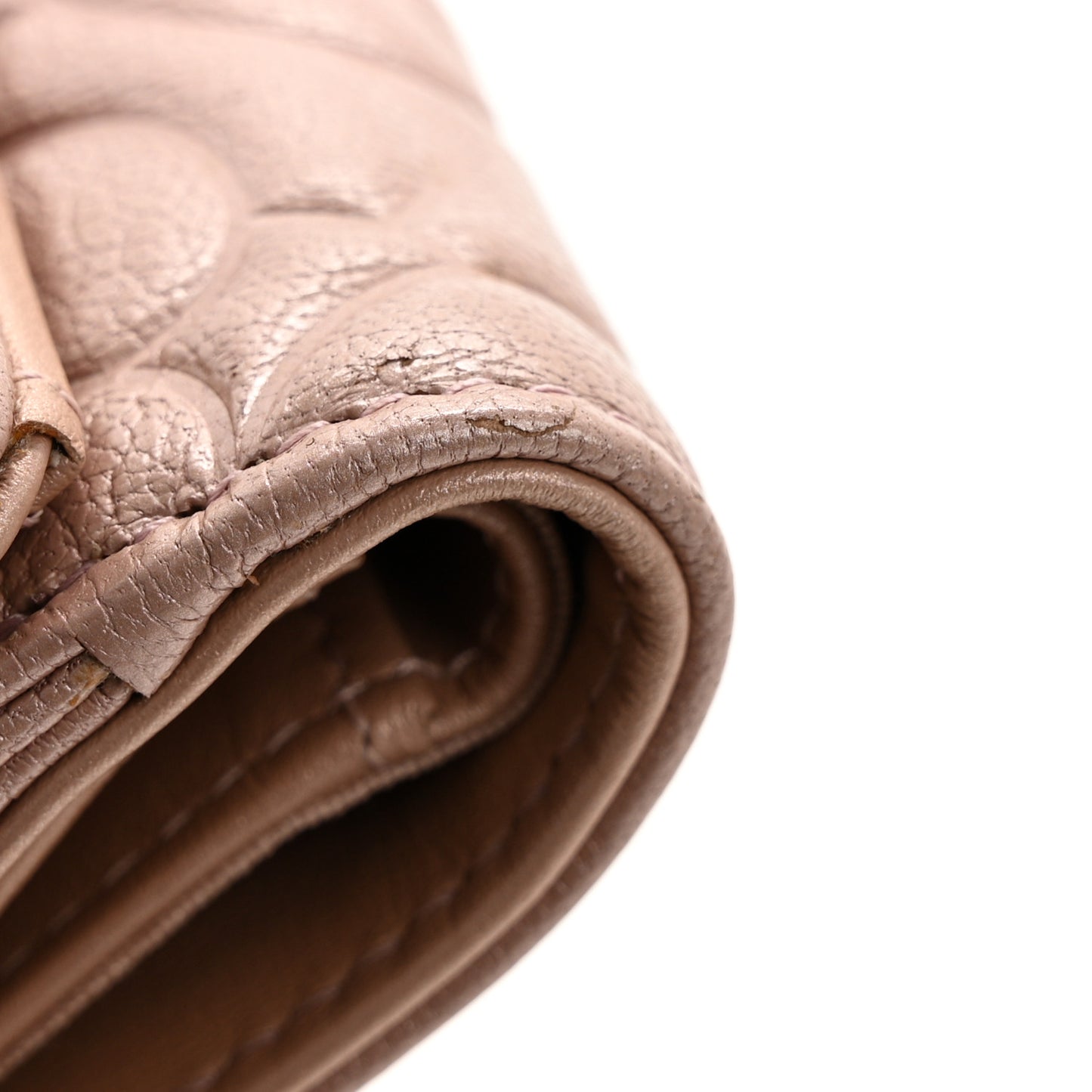 Goatskin Camellia Embossed Compact Wallet Pink