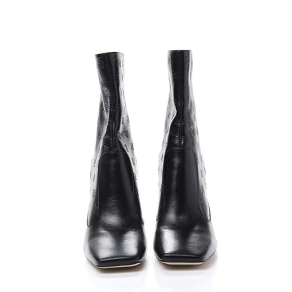 Fendi Vitello Karligraphy Embossed FFreedom High Heel Ankle Boots 39.5 Black 2 of 8