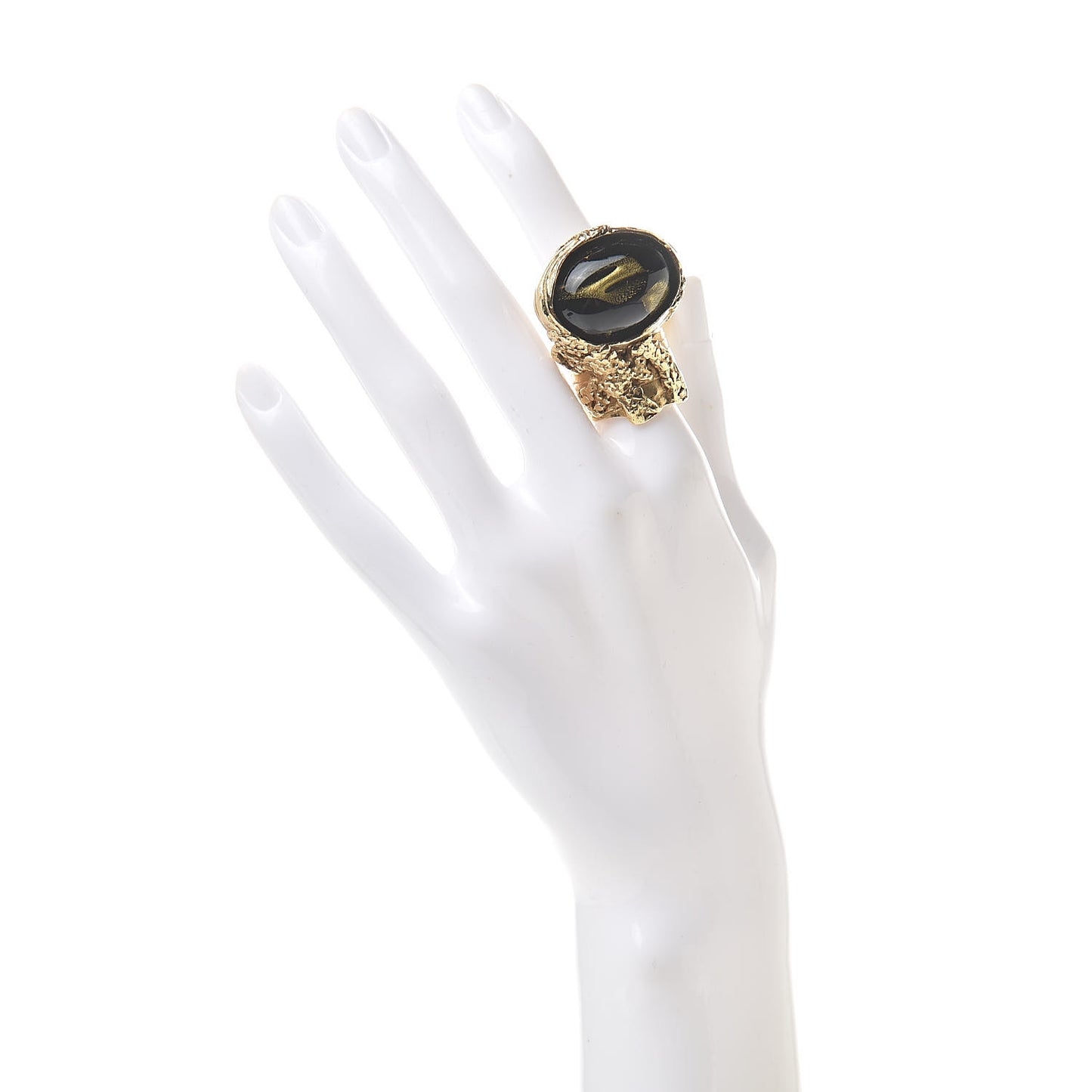 Glass Cabochon Arty Ovale Ring 7 Black Gold