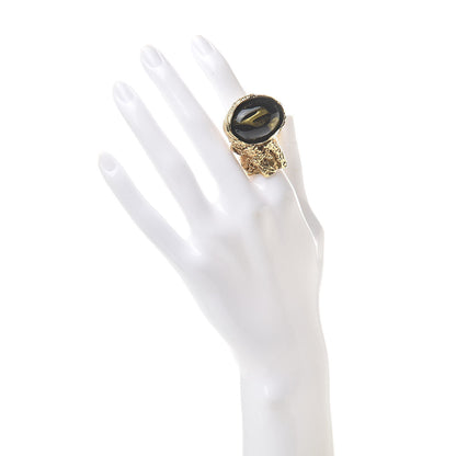 Saint Laurent Glass Cabochon Arty Ovale Ring 7 Black Gold 2 of 6