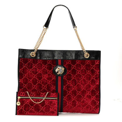 Gucci Velvet GG Monogram Large Rajah Chain Tote Red Cipria Black 3 of 14
