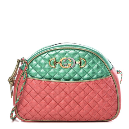 Gucci Laminated Nappa Trapuntata Mini Zumi Dome Shoulder Bag Rosso Jasmine Green Rame 1 of 9