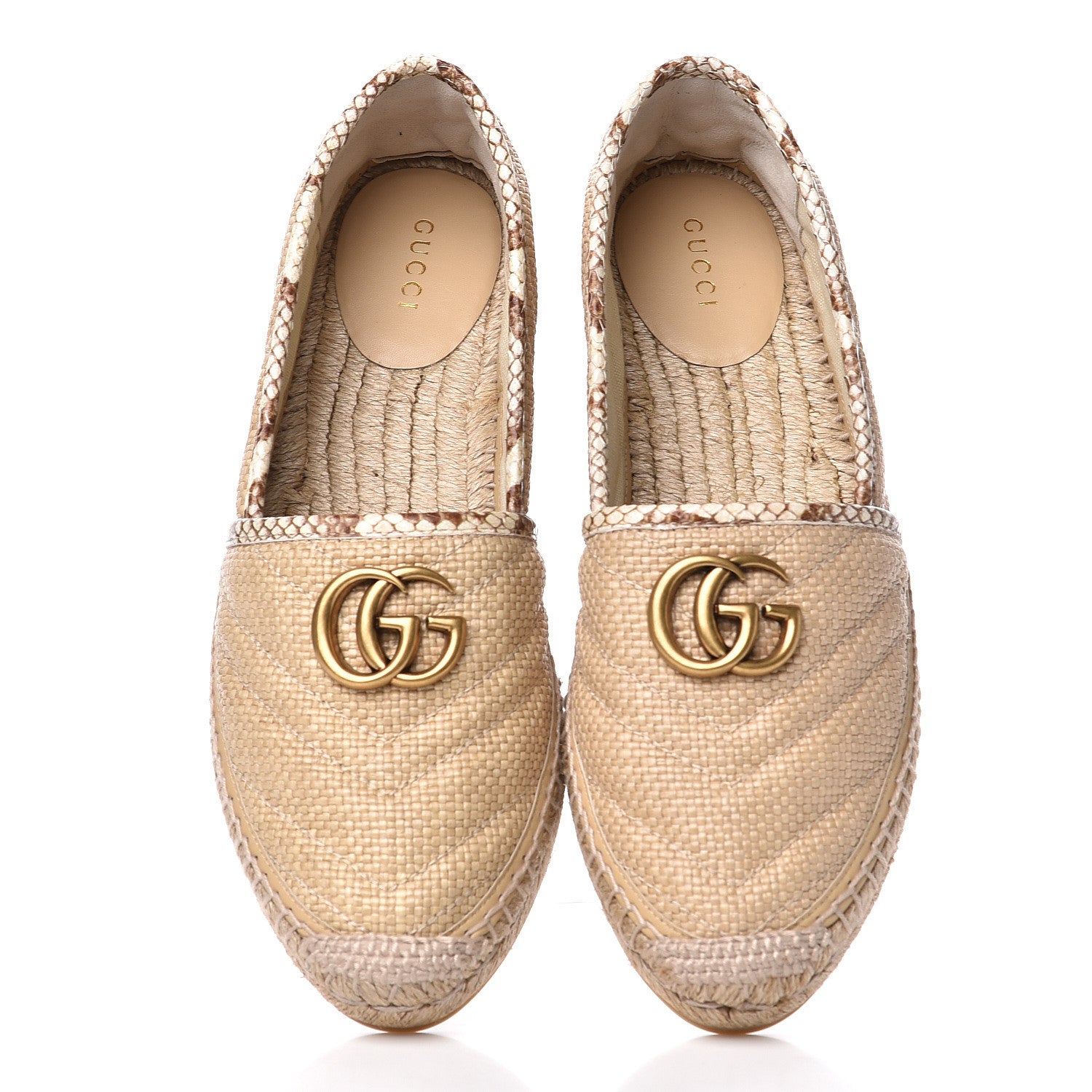 Gucci Straw Elaphe Matelasse GG Marmont Espadrilles 38 Natural Cream Brown 5 of 11