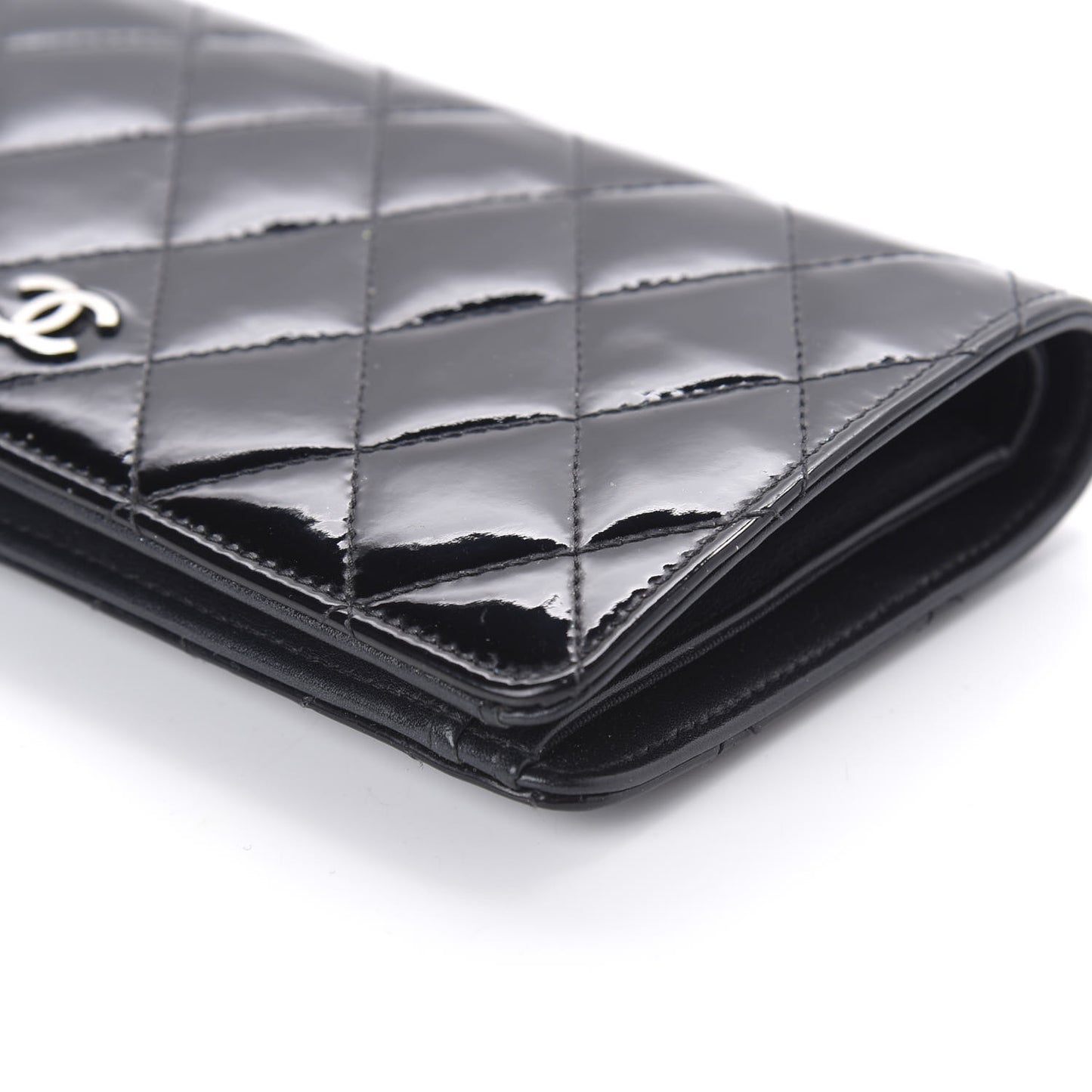 Patent Calfskin Quilted Yen Wallet Black