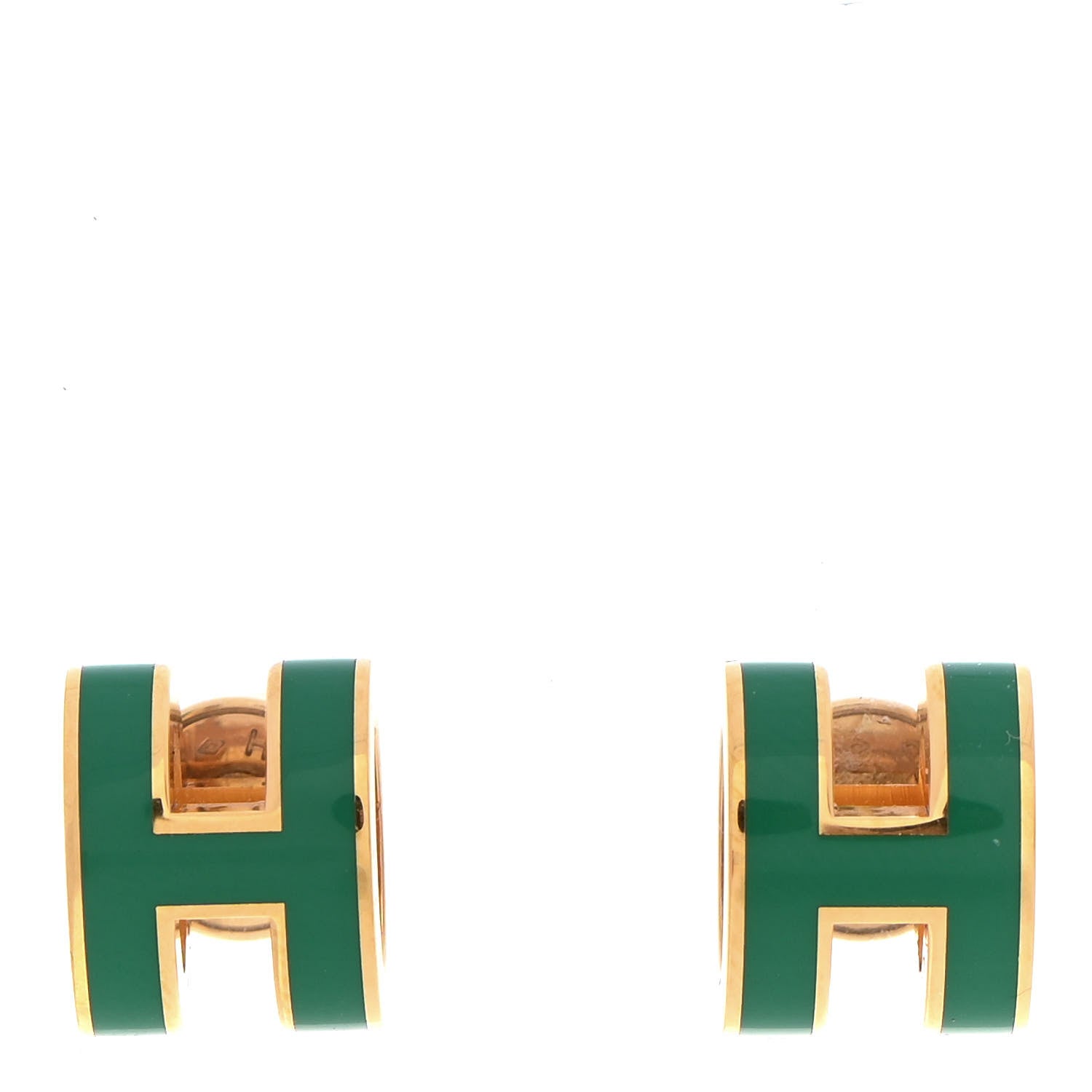 Hermes Gold Lacquered Mini Pop H Earrings Malachite 1 of 4