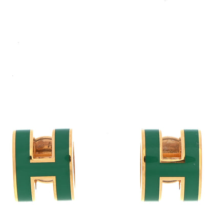 Hermes Gold Lacquered Mini Pop H Earrings Malachite 1 of 4
