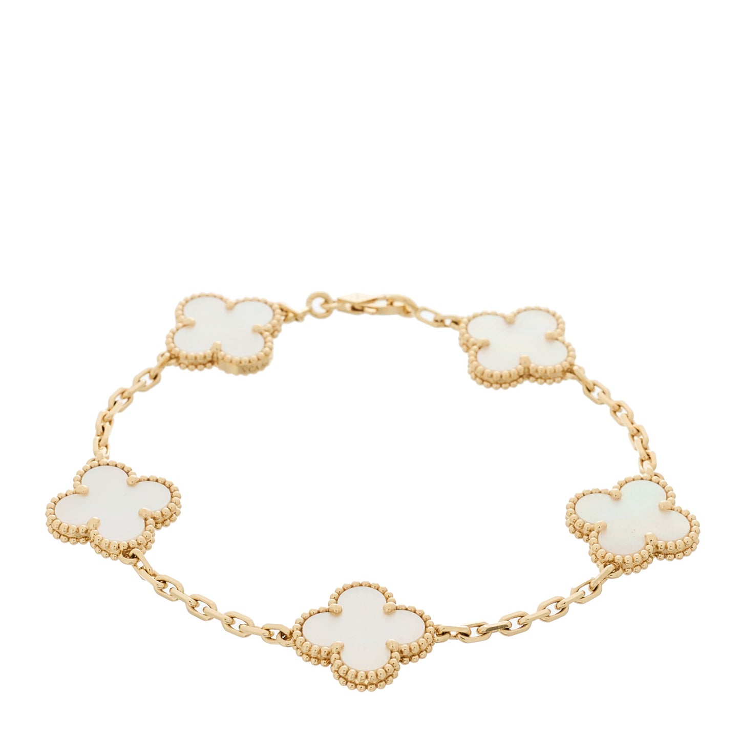 18K Yellow Gold Mother of Pearl 5 Motifs Vintage Alhambra Bracelet