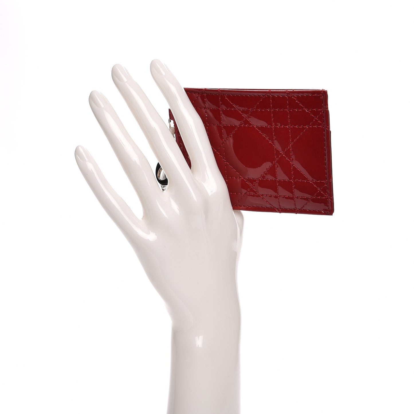Patent Cannage Lady Dior Card Holder Scarlet