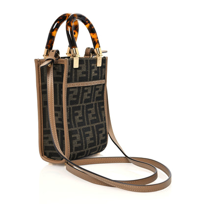 Fendi Fabric Jacquard Vitello King Plexiglass FF 1974 Mini Fendi Sunshine Shopper Tote Tobacco Moro Sand 3 of 11