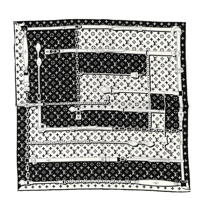 Louis Vuitton Silk Monogram Confidential Square Scarf Black White 1 of 3