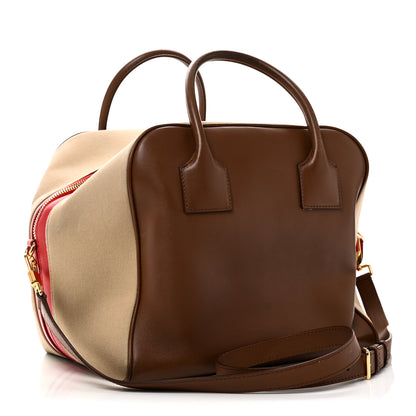 Burberry Smooth Calfskin Canvas Medium Cube Bowling Bag Malt Brown 3 of 9