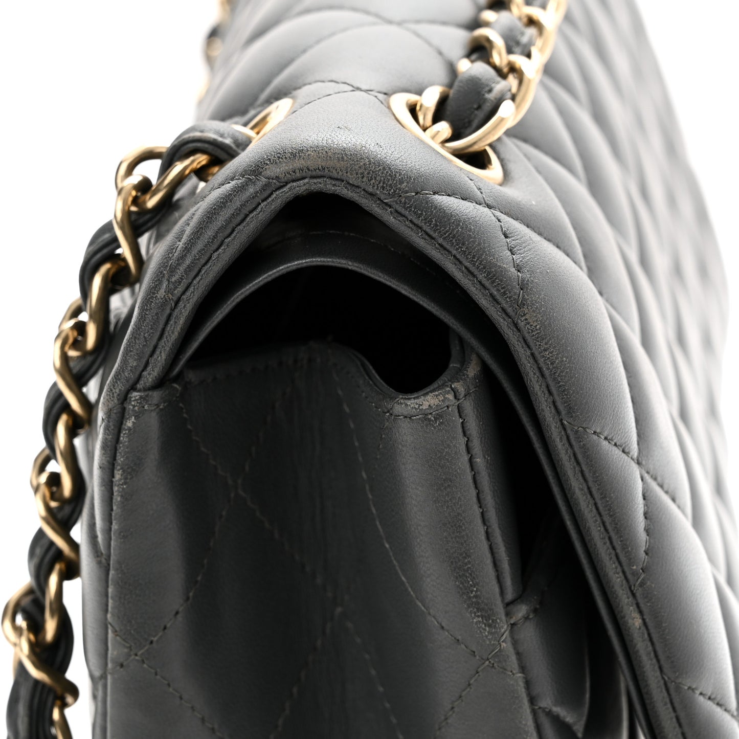 Caviar Quilted Jumbo Double Flap Dark Grey