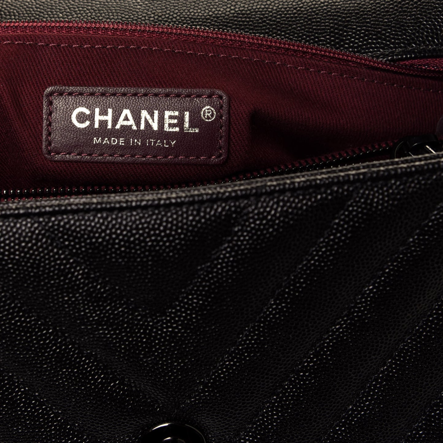 Caviar Chevron Quilted Small Coco Handle Flap So Black