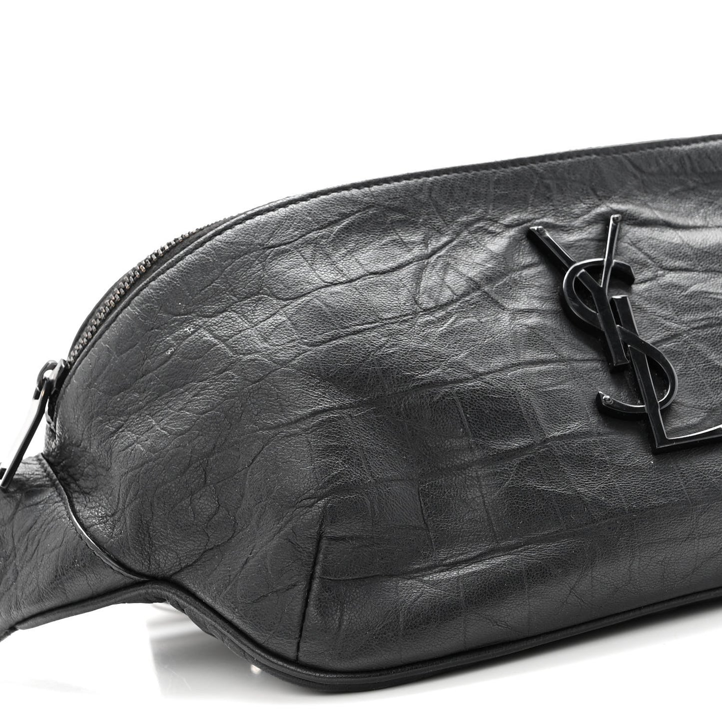 Calfskin Crocodile Embossed Monogram Belt Bag Black