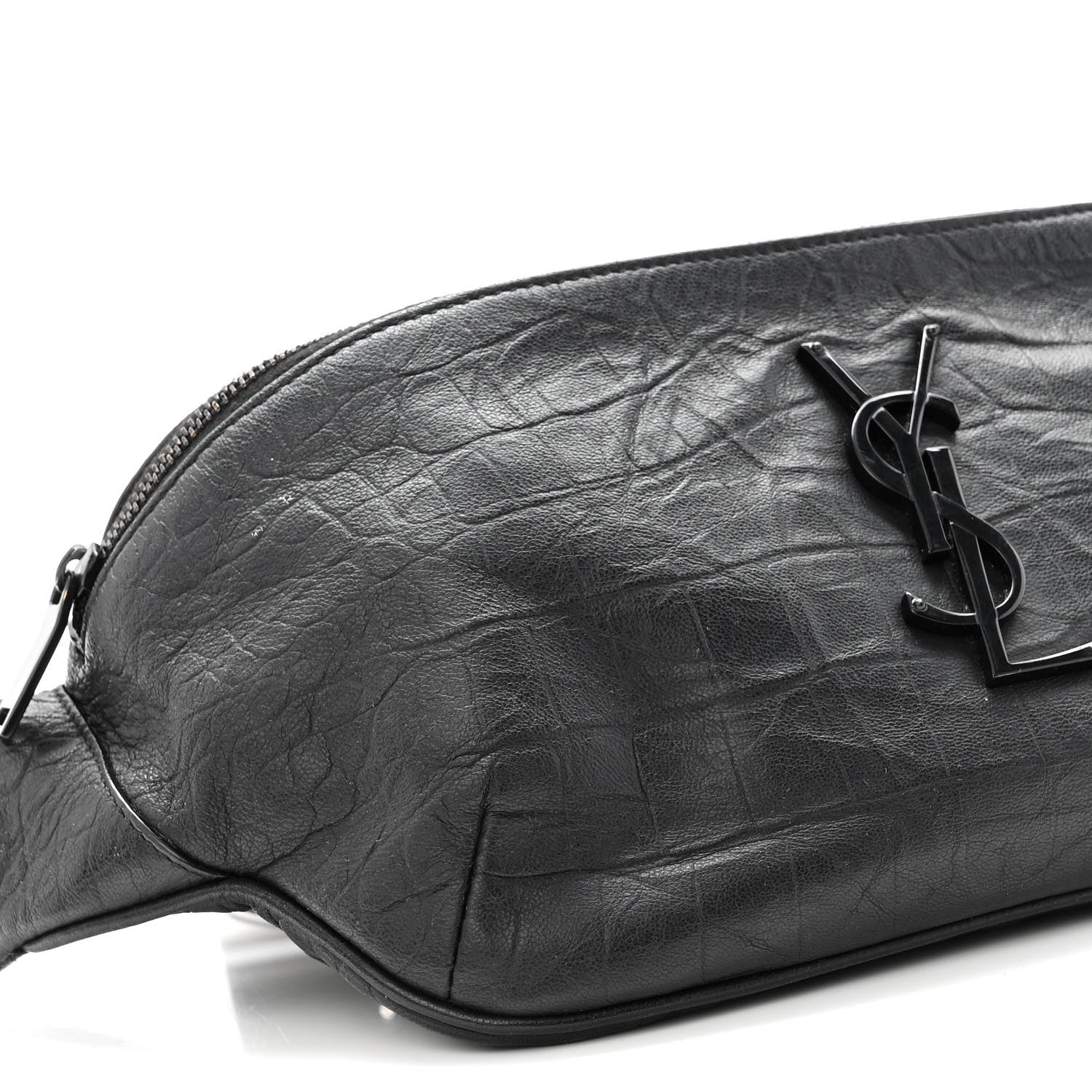 Saint Laurent Calfskin Crocodile Embossed Monogram Belt Bag Black 8 of 10