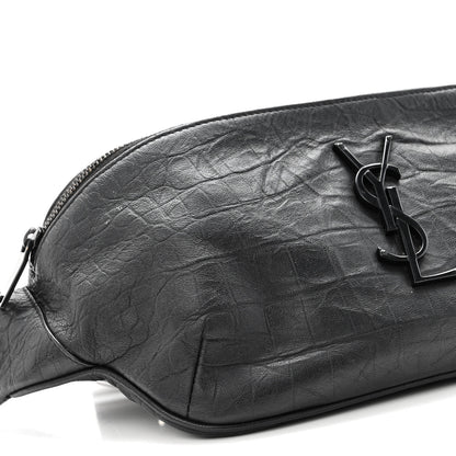 Saint Laurent Calfskin Crocodile Embossed Monogram Belt Bag Black 8 of 10