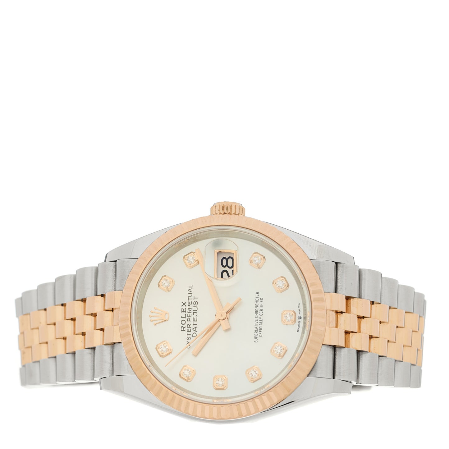 Stainless Steel 18K Everose Gold Diamond Mother of Pearl 36mm Oyster Perpetual Datejust Watch 126231