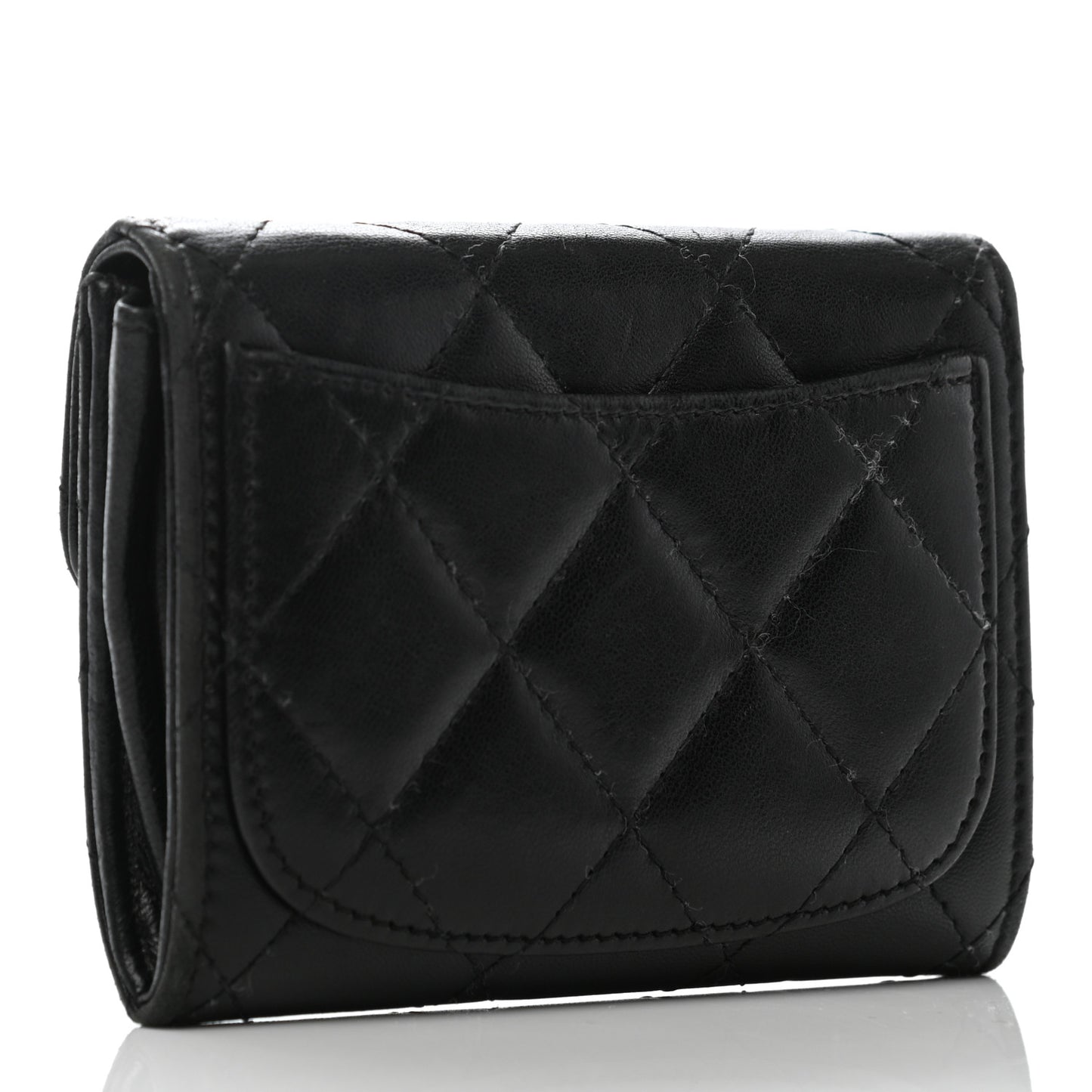 Lambskin Quilted Flap Card Holder Wallet Black