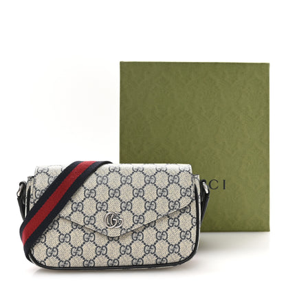 Gucci GG Supreme Monogram Textured Dollar Calfskin Web Mini Ophidia Envelope Shoulder Bag Beige Blue 11 of 11