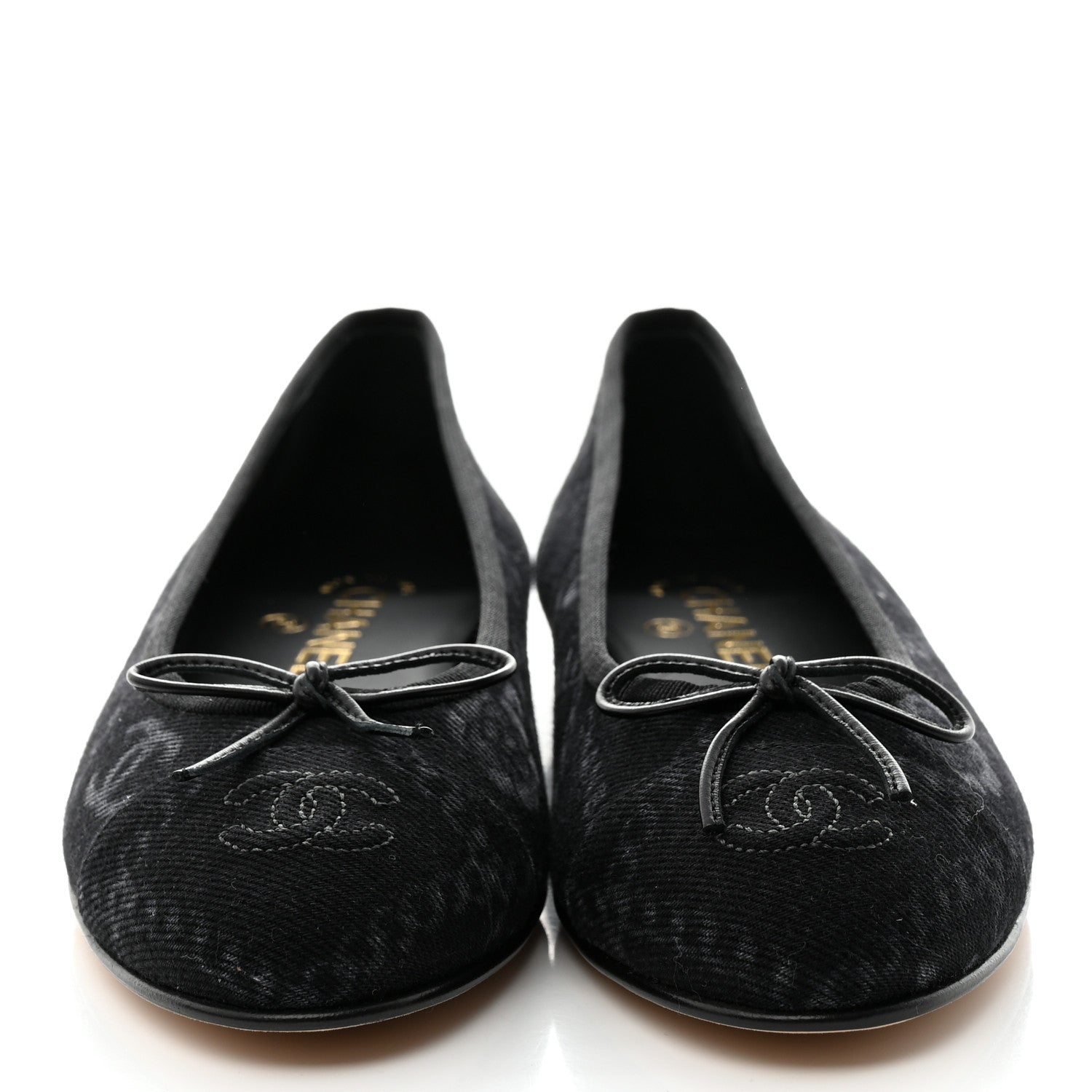 Chanel Denim Printed Cap Toe Ballerina Flats 38.5 Black 2 of 9
