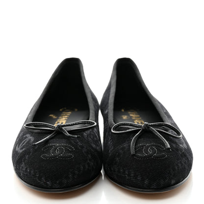 Chanel Denim Printed Cap Toe Ballerina Flats 38.5 Black 2 of 9