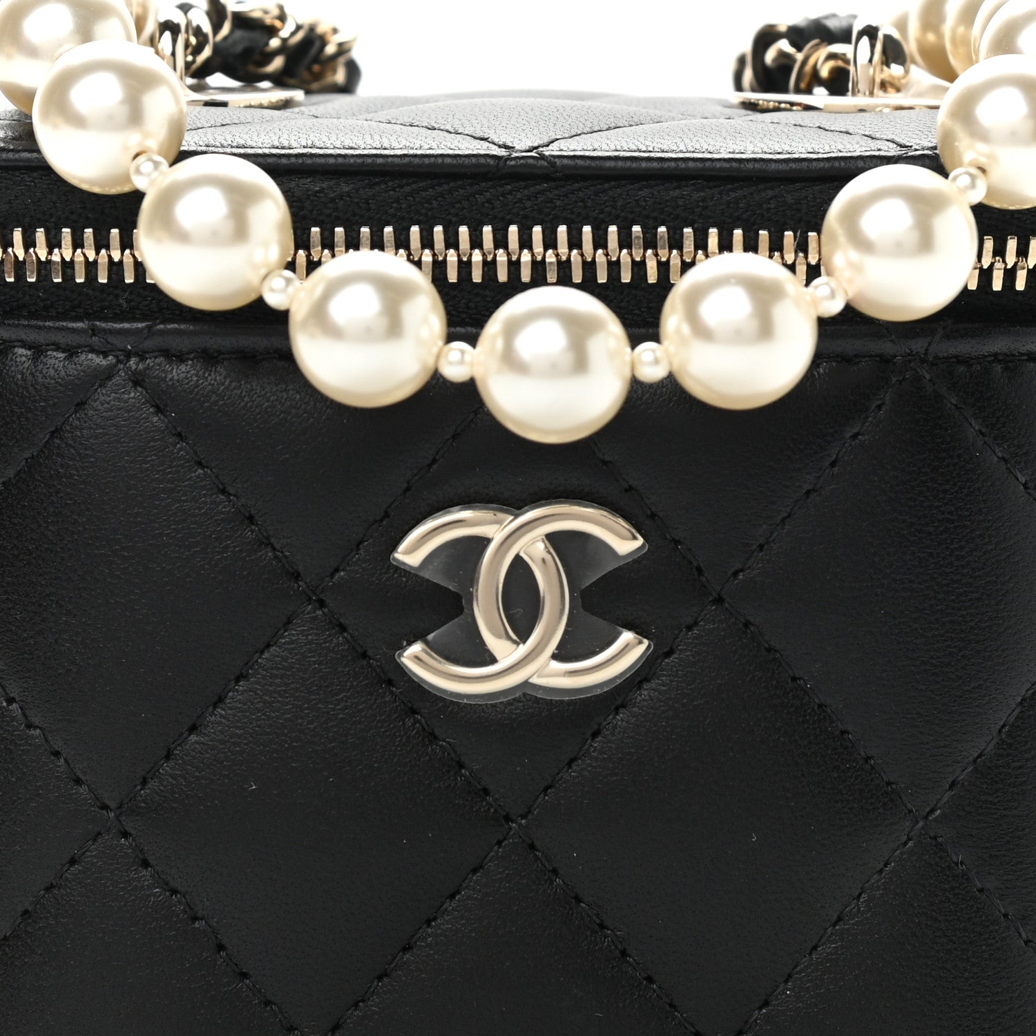 Chanel Lambskin Quilted Mini Vanity Case With Pearl Chain Black 8 of 11