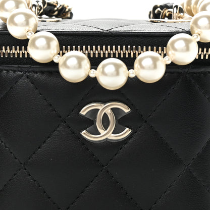 Chanel Lambskin Quilted Mini Vanity Case With Pearl Chain Black 8 of 11
