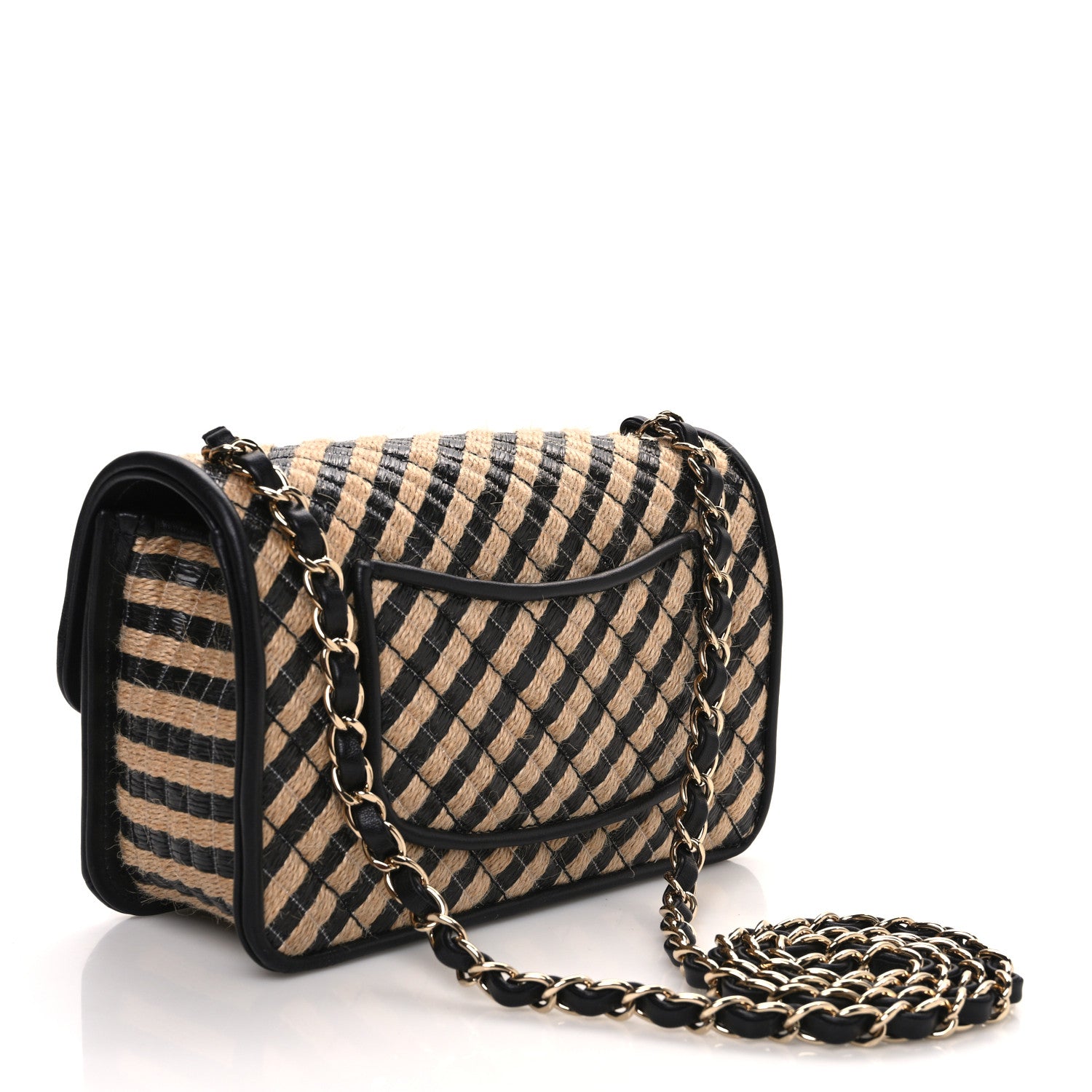 Chanel Raffia Jute Striped Small Urban Jungle Single Flap Black Beige 3 of 10