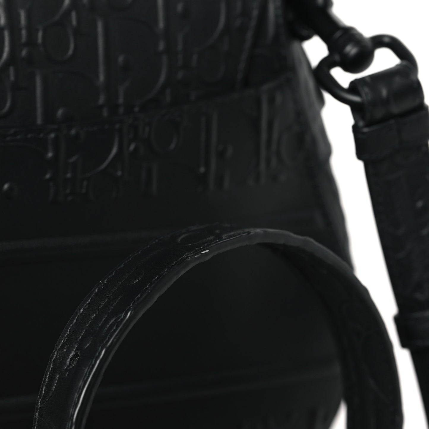 Calfskin Embossed Oblique Saddle Bag With Strap Black