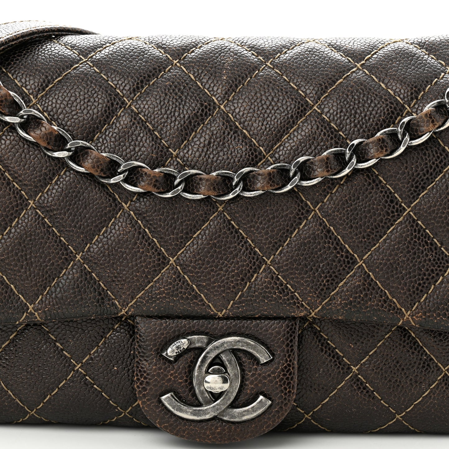 Iridescent Caviar Quilted Small Chic Flap Brown