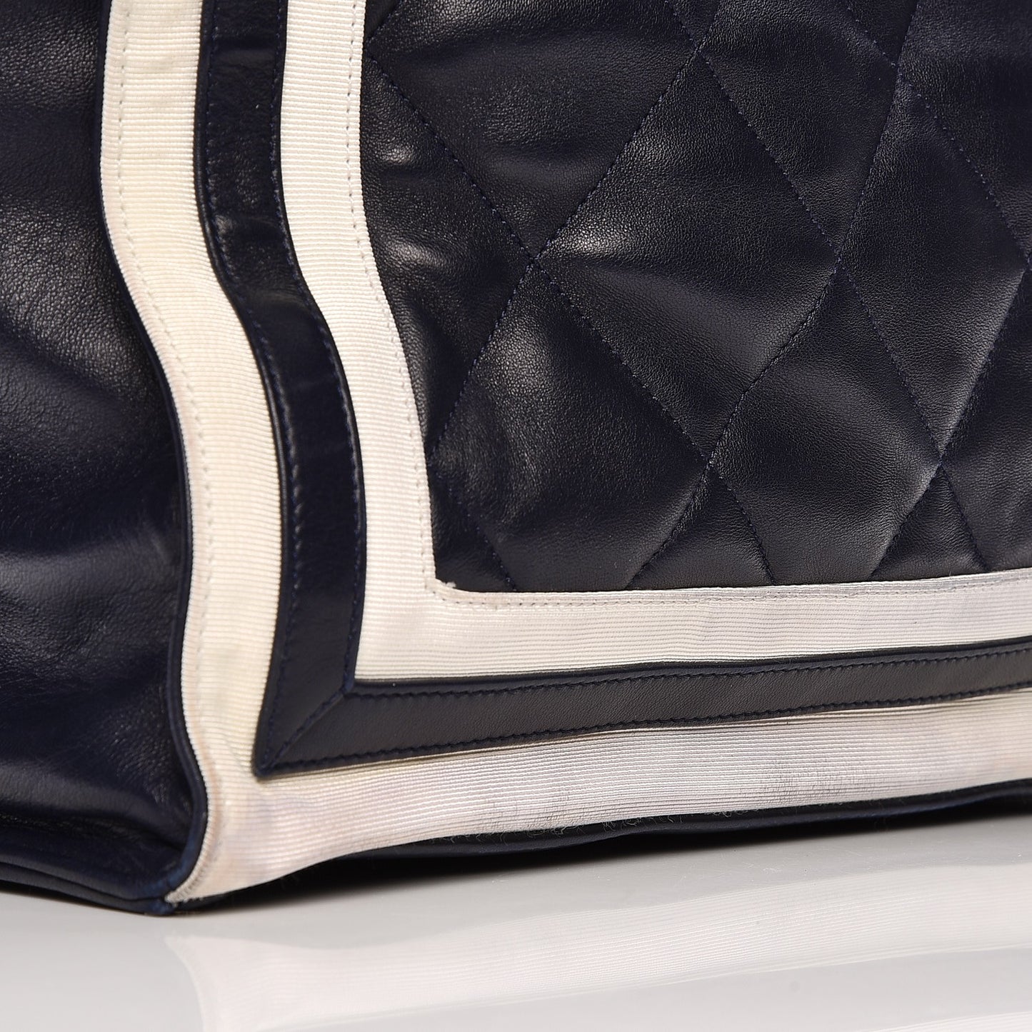 Lambskin Quilted Lido Shopping Tote Dark Navy Blue