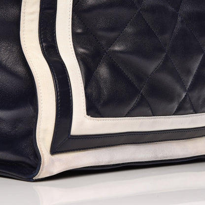 Chanel Lambskin Quilted Lido Shopping Tote Dark Navy Blue 9 of 13