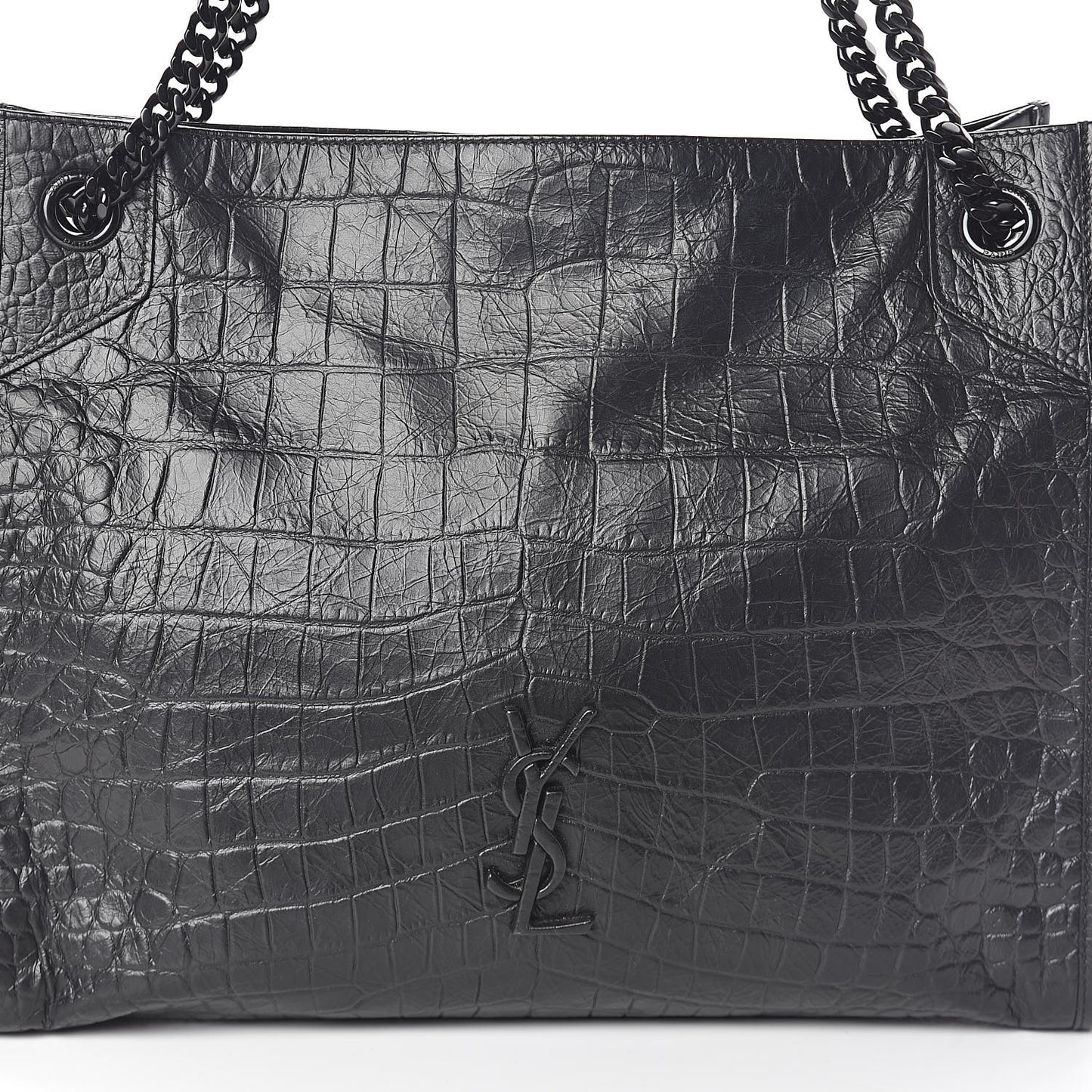 Calfskin Crocodile Embossed Monogram Medium Niki Shopping Bag Black