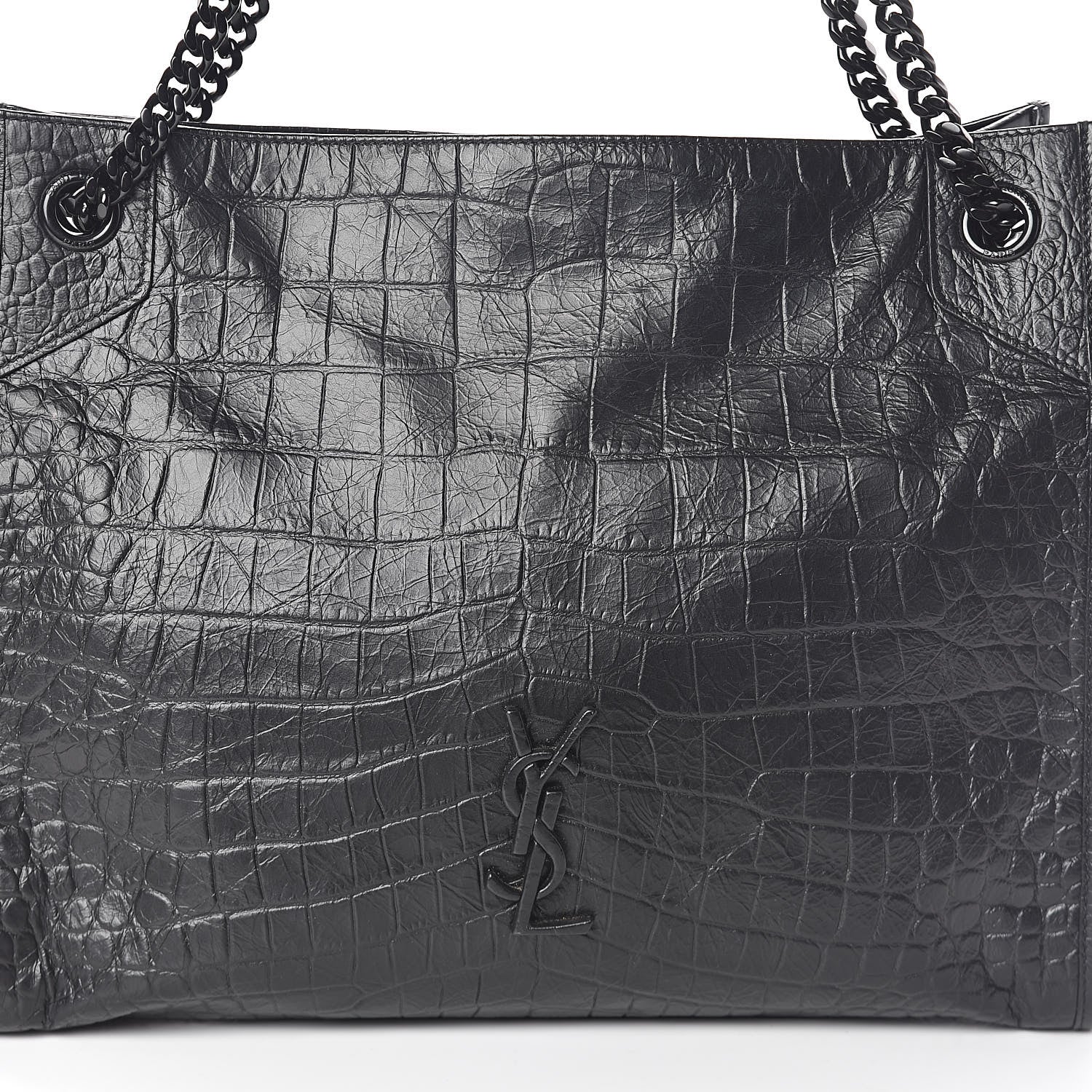 Saint Laurent Calfskin Crocodile Embossed Monogram Medium Niki Shopping Bag Black 7 of 9