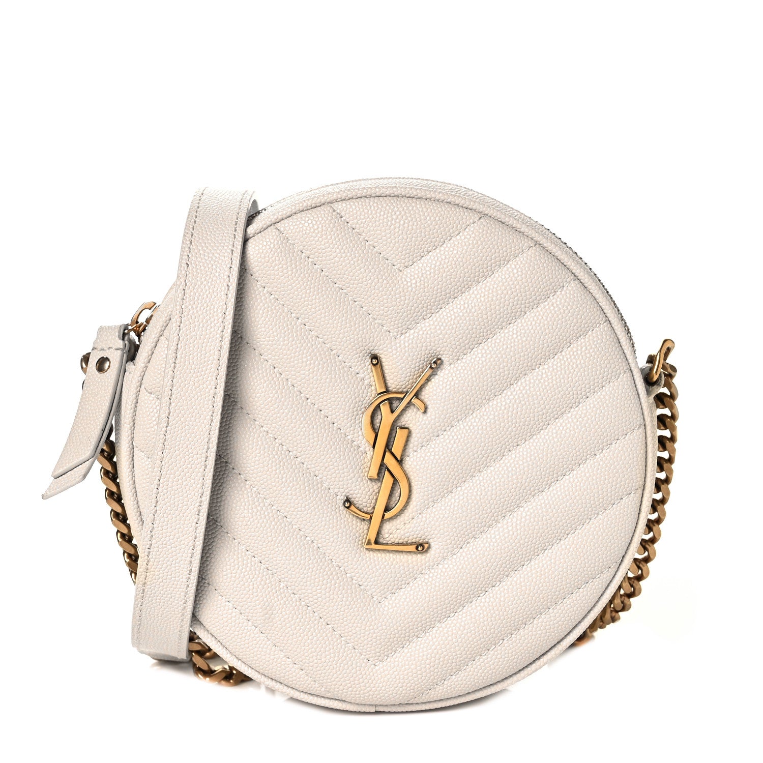 Saint Laurent Grain De Poudre Matelasse Chevron Quilted Round Vinyle Camera Bag Blanc Vintage 1 of 9