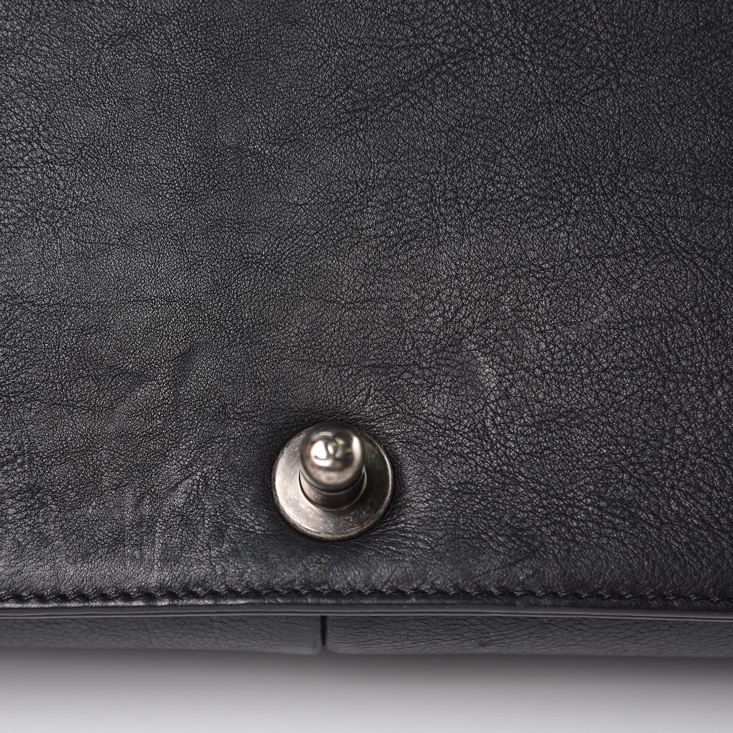 Calfskin Double Stitch Large Boy Flap Black