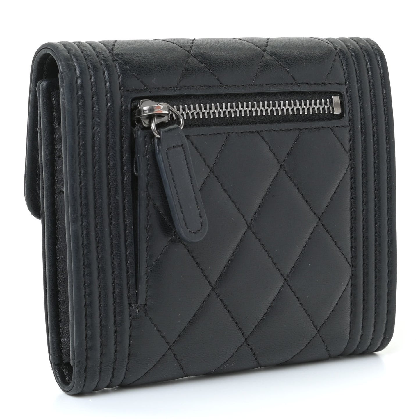Lambskin Quilted Compact Boy Wallet Black
