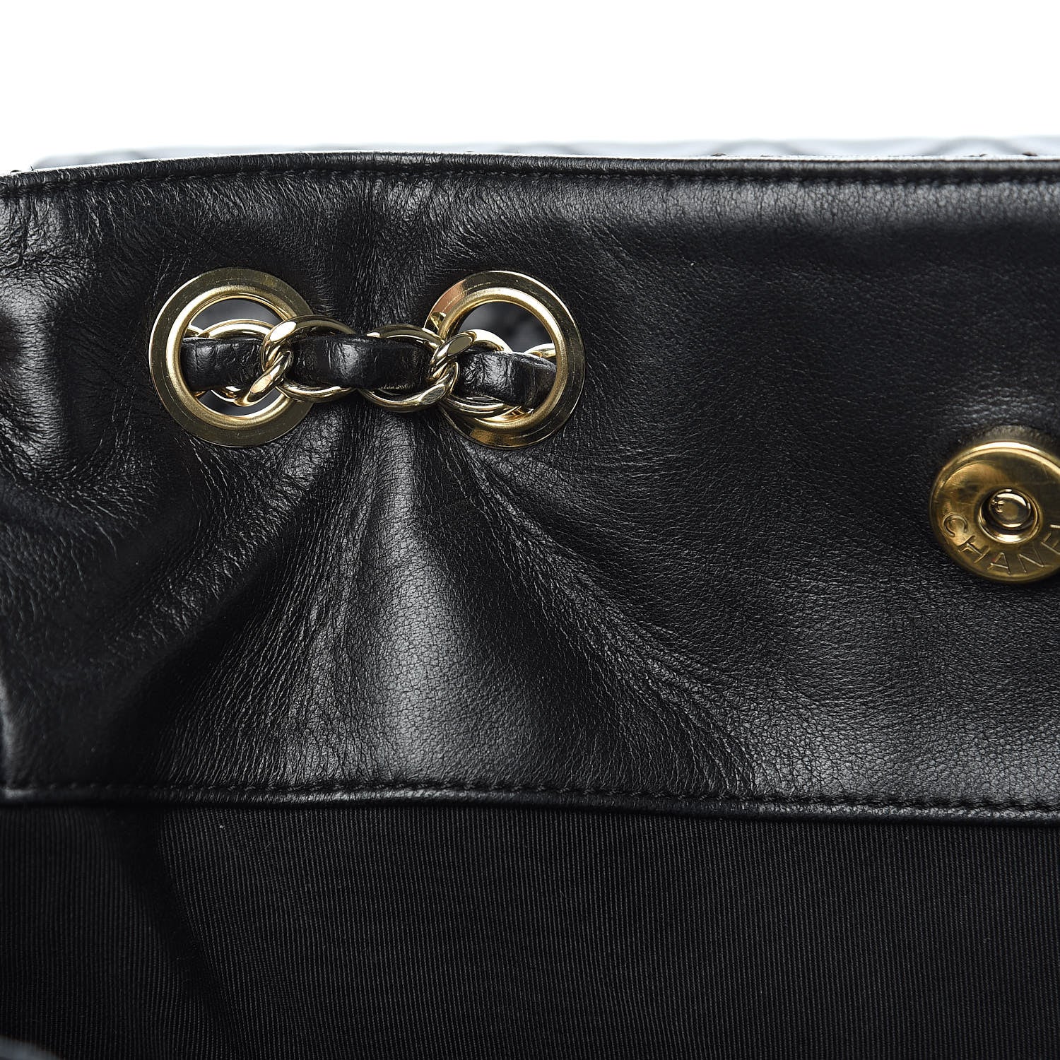 Chanel Lambskin Quilted Large Drawstring Bag Black 12 of 13