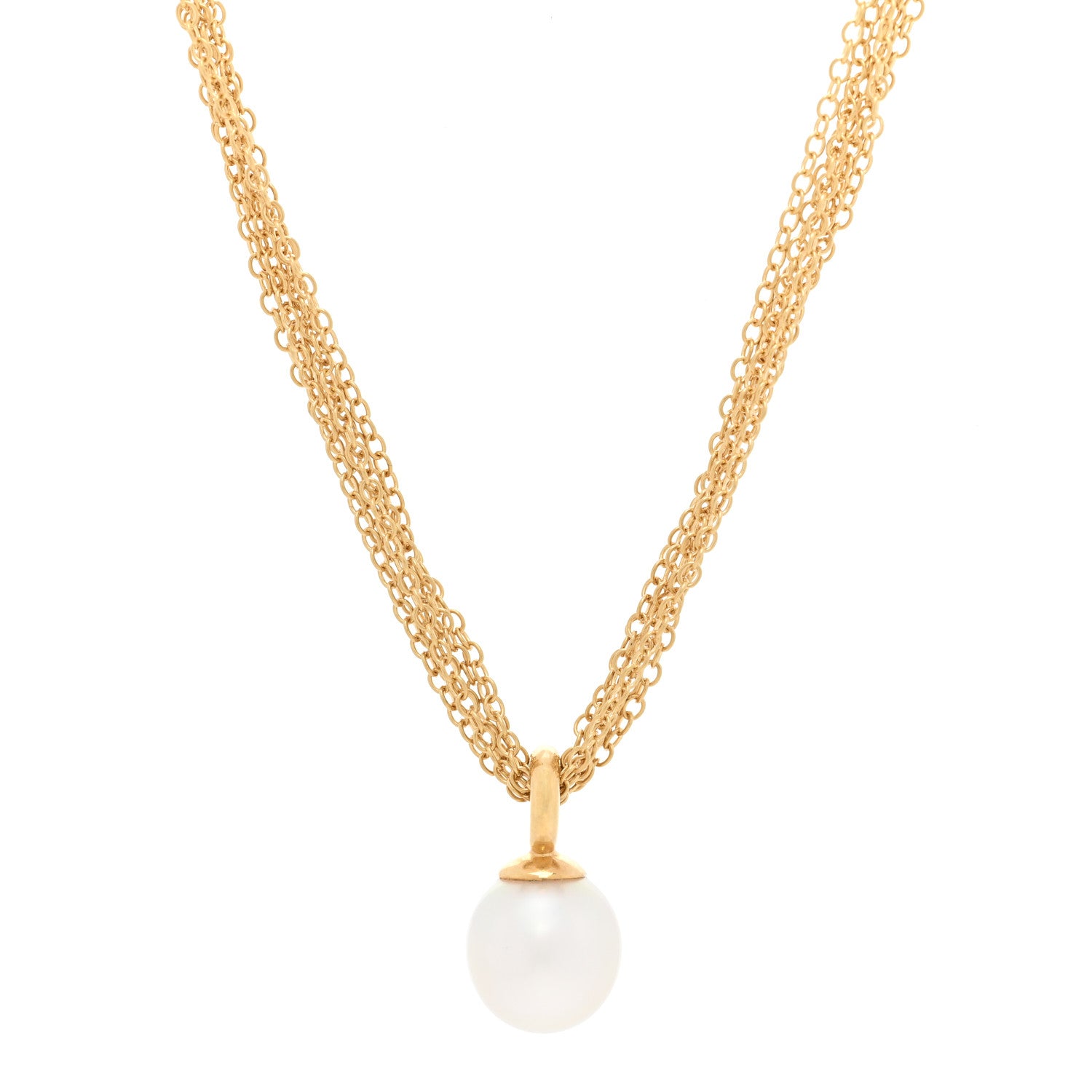 Tiffany 18K Yellow Gold Pearl Multi Chain Toggle Necklace 1 of 5