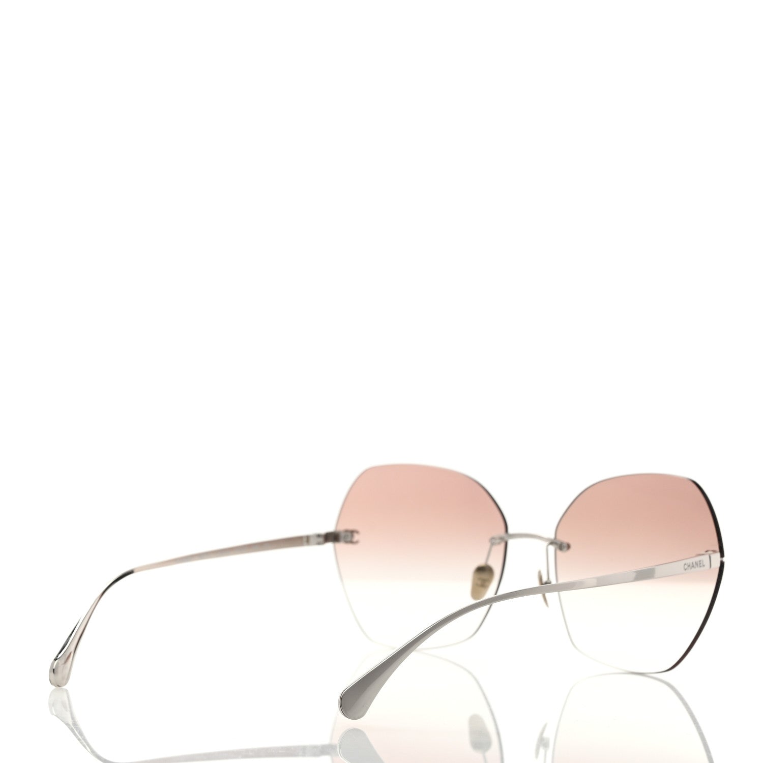 Chanel Titanium Rimless Square Sunglasses 4271-T Silver Brown 4 of 8