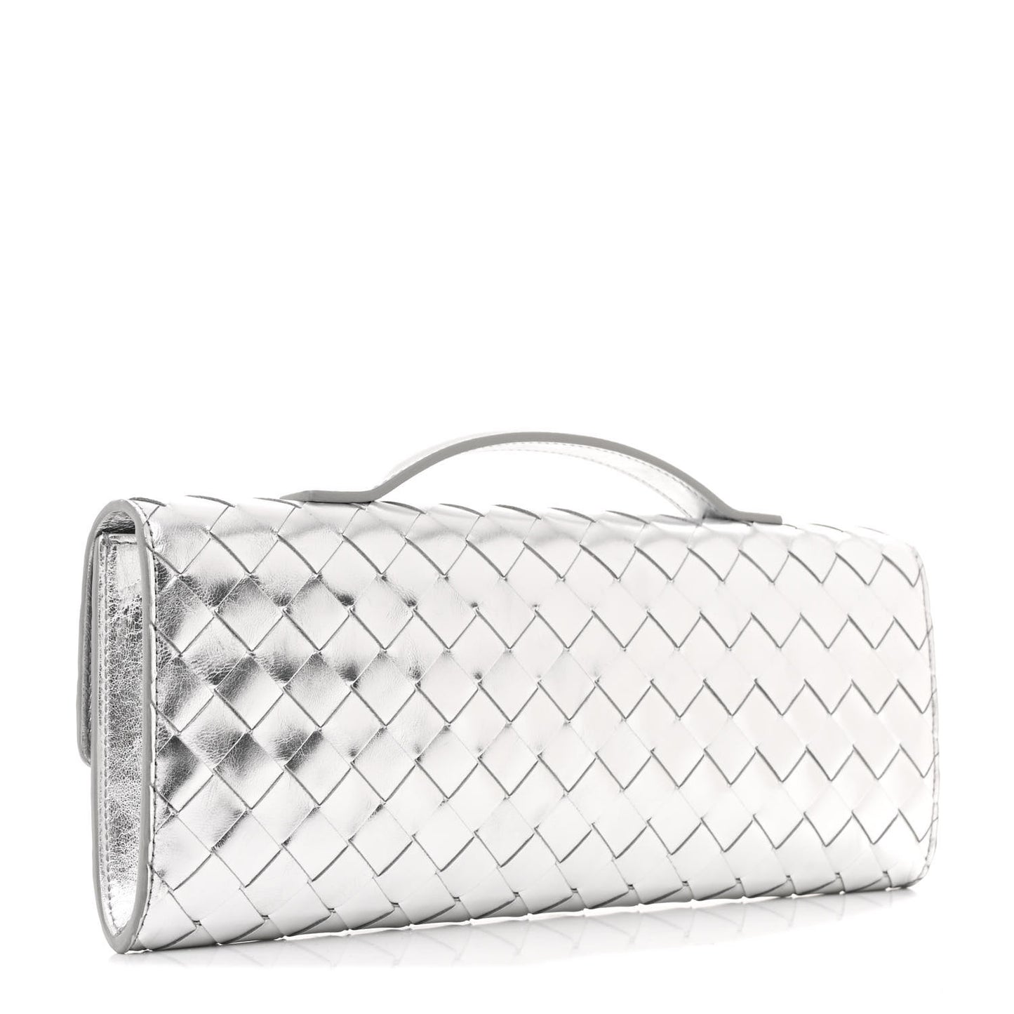 Metallic Nappa Intrecciato Long Andiamo Top Handle Silver