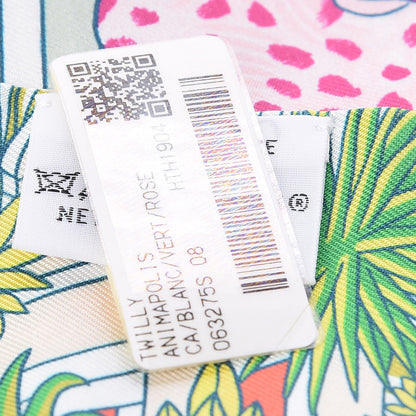 Hermes Silk Animapolis Twilly White Vert Rose 3 of 4